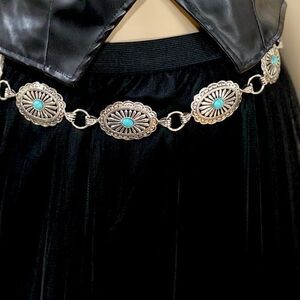 Silver Oval Medallion Links Turquoise Detail Concho Belt -Western NWT